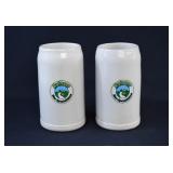 Pair German Ayinger Stoneware Beer Tankards