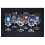 6 Vintage German Beer Advertising Stemmed Glasses
