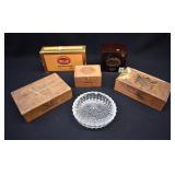 LOT- Grouping Glass Ashtrays & Vintage Cigar Boxes