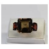 Smokey Topaz Garnet Sterling Silver Cocktail Ring