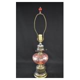 Pink QUEEN OF HEARTS Glass & Brass Table Lamp