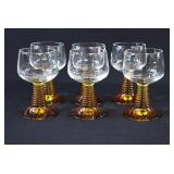 6 German Amber Beehive Stem Roemer Wine Glasses