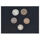 1909 Barber Silver Dime, 1937 Buffalo Nickel +