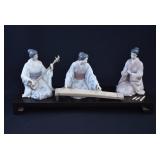 3 Lladro Porcelain Geisha Playing Music on Stand