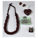 GROUP- Red Crochet Bead Necklace Rhinestone +