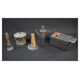5 pc Primitive Kitchenalia- Hog Scraper, Spice Box