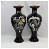 2 Korean Mother of Pearl inlay Lacquer Temple Vase