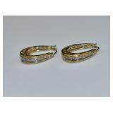 Pair Diamond Sterling Silver Vermeil Earrings