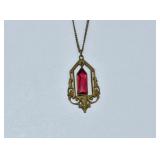 12kt Gold Filled & Red Stone 18" Necklace