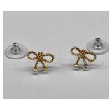 Pair 14kt Gold & Pearl Bow Earrings