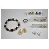 Pearl Jewelry Bag- 6 Earring Sets, Ring & Bracelet