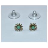 Pair 14kt Gold & Turquoise Starburst Earrings