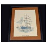 Framed Colored Engraving USS CHARLES W MORGAN