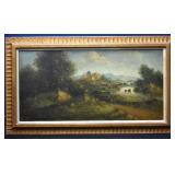 Signed C. Patin Oil on Canvas Riverside Painting