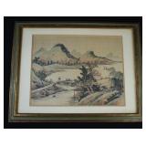 Chinese Landscape Painting on Silk Framed