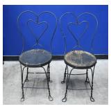Pair Vintaged Wrought Iron Ice Cream Palor Chairs