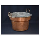 Antique Tin Lined Copper Handled Cauldron Pot