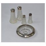 5 pieces Sterling Silver & Glass