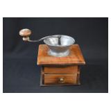 Antique Pewter, Cast Iron & Wood Crank Coffee Mill