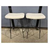 2 Upholstered Stools W/Metal Base
