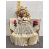 Porcelain Doll Figure W/Folded Page Book Dress