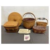 4 Longaberger Baskets, 1 Wood Lid, & More