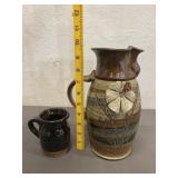 Sculpted Stoneware Pottery Vase & Mug