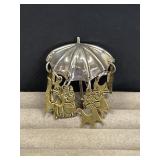 Vintage Sterling Broach 'Raining Cats & Dogs'