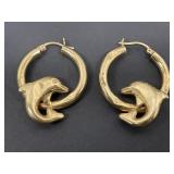 14K Gold Dolphin Hoop Earrings Weight 4.5 Grams