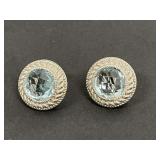 Judith Ripka Sterling Blue Topaz Clip Earrings