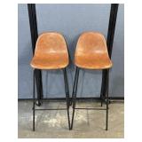 Faux Leather Bar Stools W/Metal Base