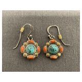 Barse Turquoise & Coral Drop Earrings