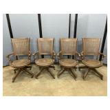 4 Cane Back Leather Seat Swivel Chairs