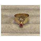 14k Gold Floral Spray Wide Band Ring Size 6.5