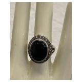 Sterling Ring W/Black Stone Size 7