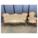 Victorian Carved Wood Sofa & Chair
