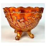 Marigold Carnival Glass Footed Berry Bowl