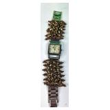 Square-Faced Wristwatch With Beadwork Band