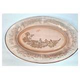 Pink Depression Glass Platter with Floral Etching