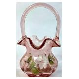 Fenton Hand-Painted Pink Glass Basket