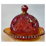 Ruby Red Carnival Glass Butter Dish With Lid