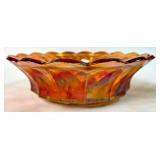 Marigold Carnival Glass Bowl with Scalloped Edge a