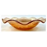 Amber-Colored Glass Bowl with Scalloped Edge
