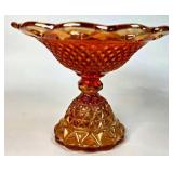 Amber Glass Compote With Diamond Pattern Design