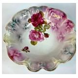 German Porcelain Scalloped Bowl with Rose Motif