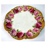 Decorative Plate with Pink Roses and Gold Rim