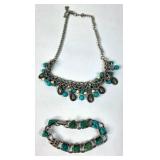 Turquoise and Silver Necklace and Bracelet Set