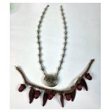 Silver Tone Locket Necklace and Wooden Charm Neckl