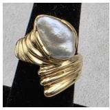 14K Gold Pearl Ring, Size 6, 9+ Grams