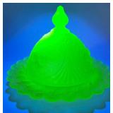 Uranium Glass Covered Dish with Scalloped Plate
